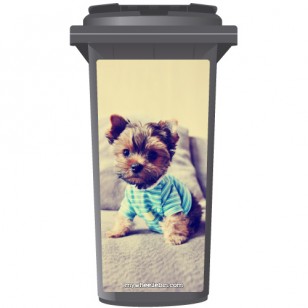 Yorkie Dog In A Striped Top Wheelie Bin Sticker Panel